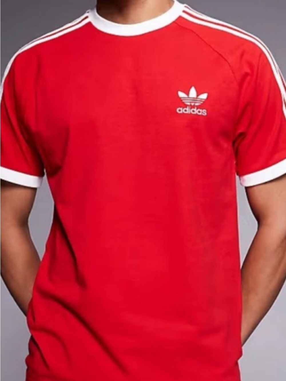 adidas Red Short Sleeve Trefoil Tee with White Accents